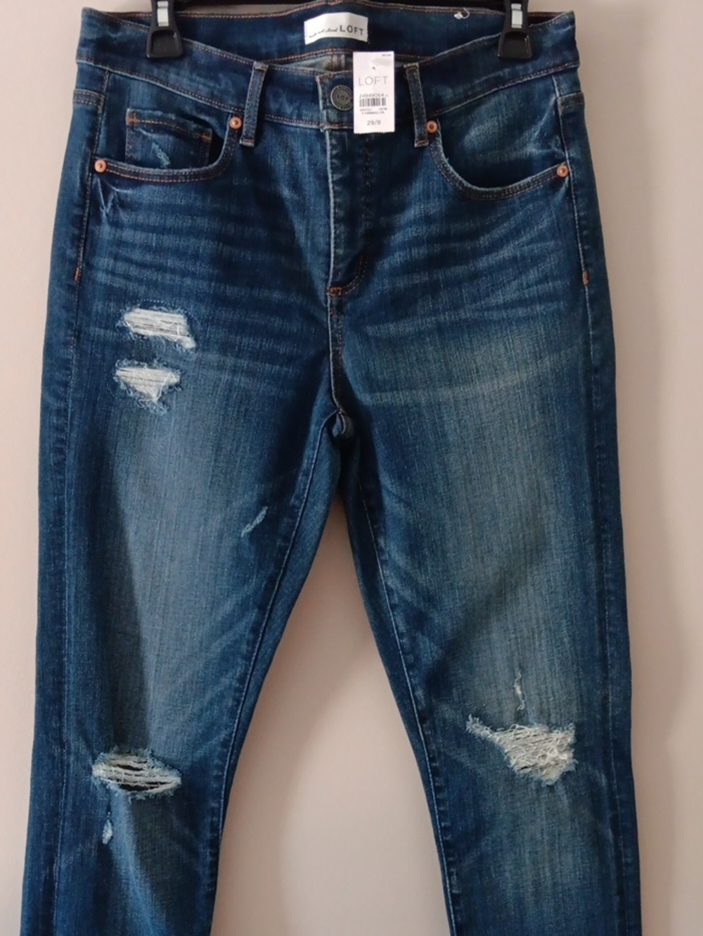 LOFT Women's Dark Blue Distressed Skinny Jeans